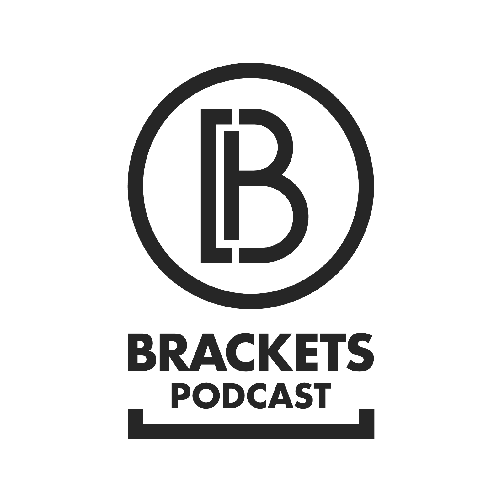The original logo mark and type logo for ADP's Developer Community Brackets Podcast