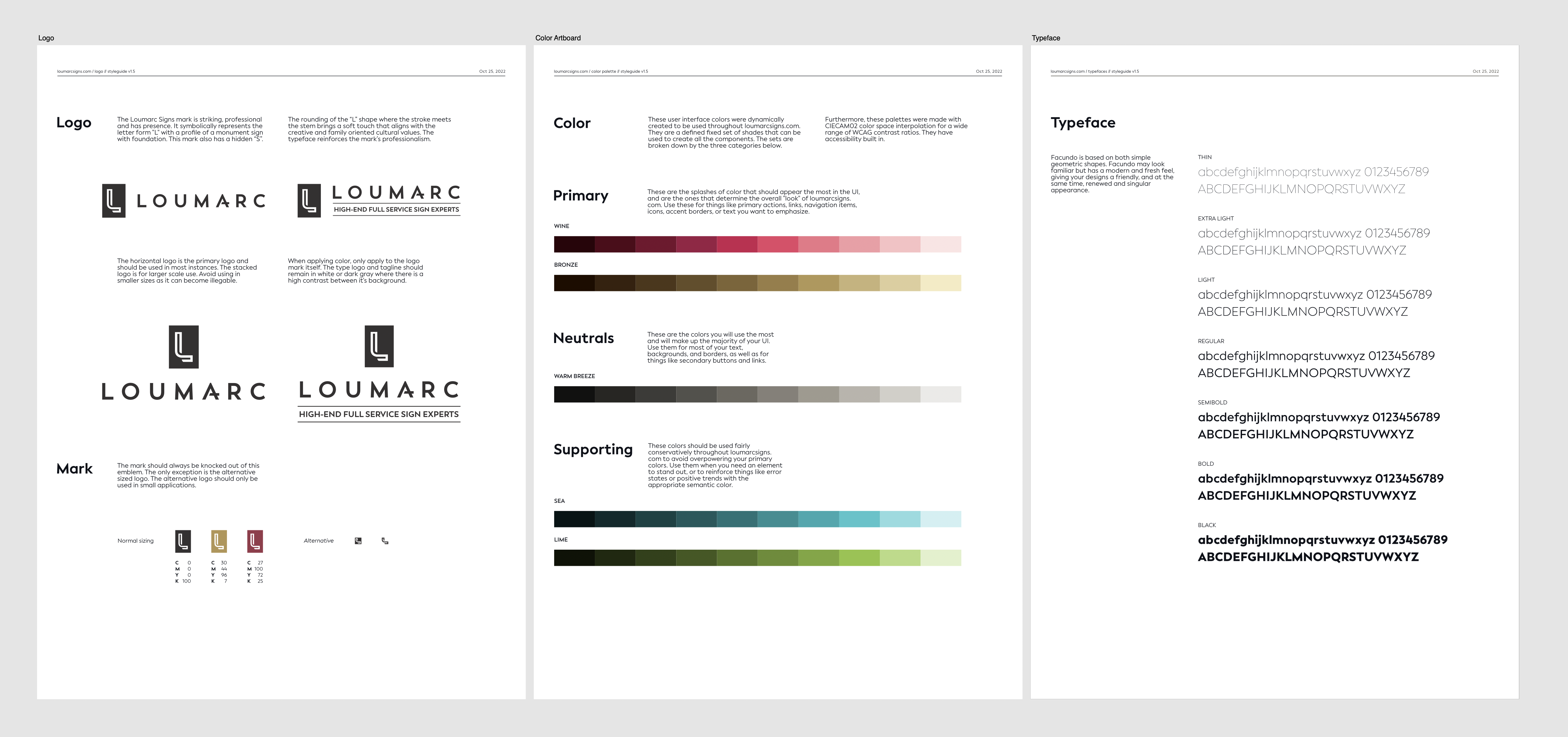 Styleguide for Loumarc Signs brand